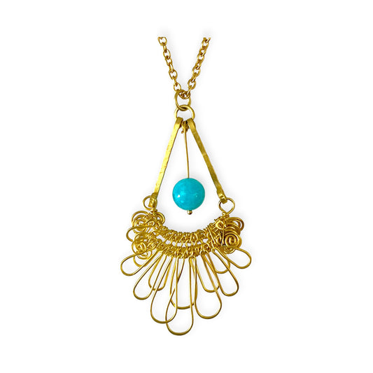 Organic fan with suspended blue stone pendant necklace - Sundara Joon