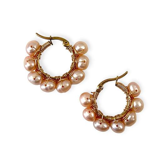 Pearl Hoop Earrings with white or pink pearls - Sundara Joon
