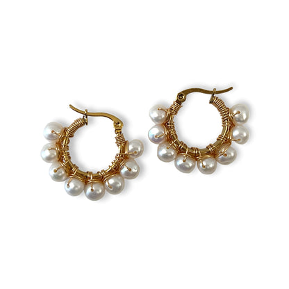 Pearl Hoop Earrings with white or pink pearls - Sundara Joon