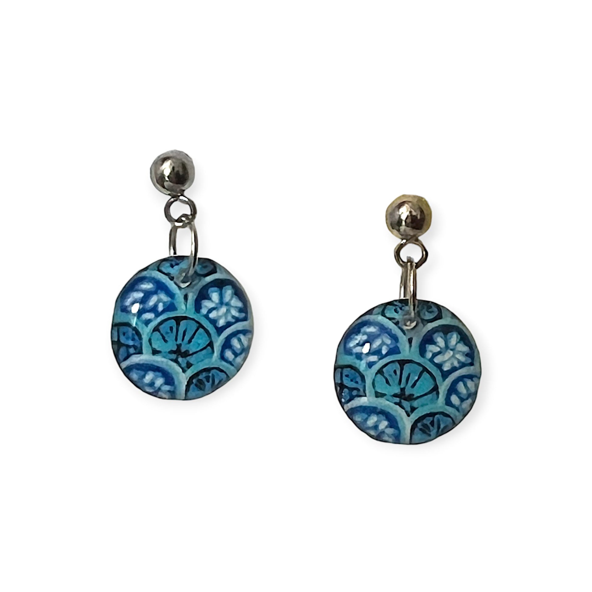 Petite blue designed enamel earrings - Sundara Joon