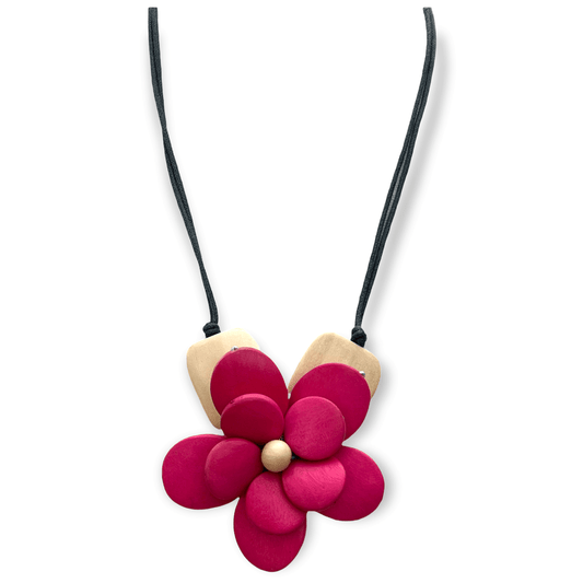 Pink flower wooden pendant necklace - Sundara Joon