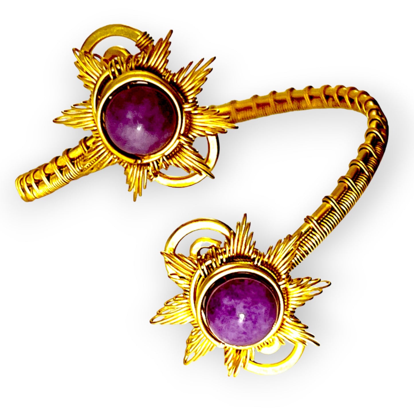 Purple gemstone serpentine cuff bracelet with close weave patternSundara Joon