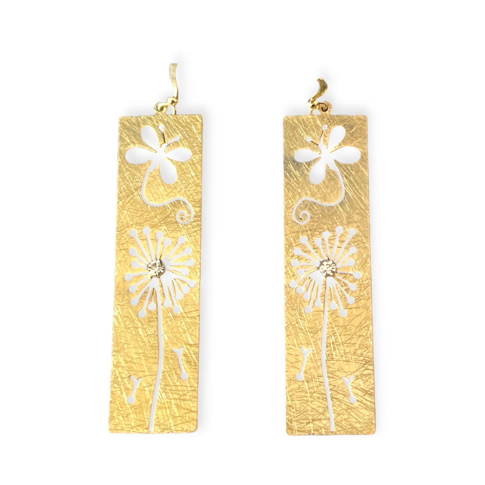 Rectangular drop earrings with butterfly and flowers - Sundara Joon