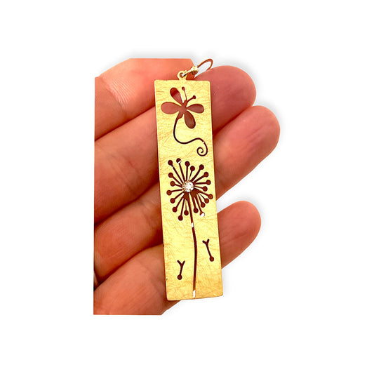 Rectangular drop earrings with butterfly and flowers - Sundara Joon
