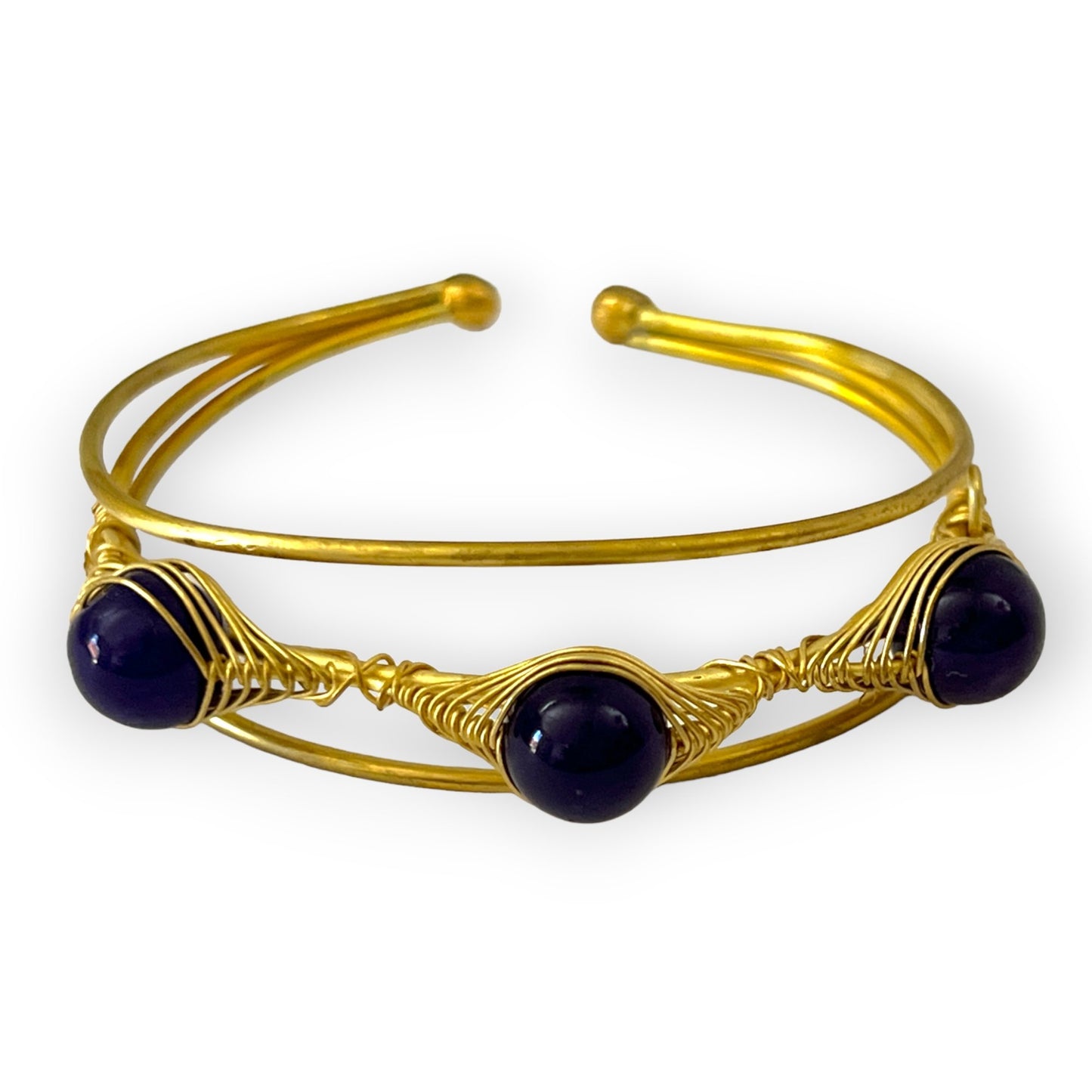 Trio of amethyst gemstones in woven cuff bracelet - Sundara Joon