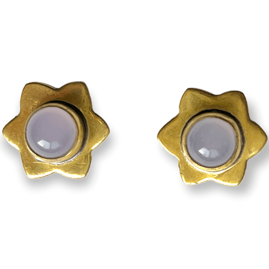Simple star brass and gemstone stud earrings - Sundara Joon