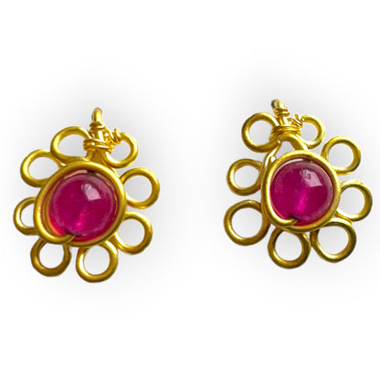 Simple delicate flower earrings with pink gemstones - Sundara Joon