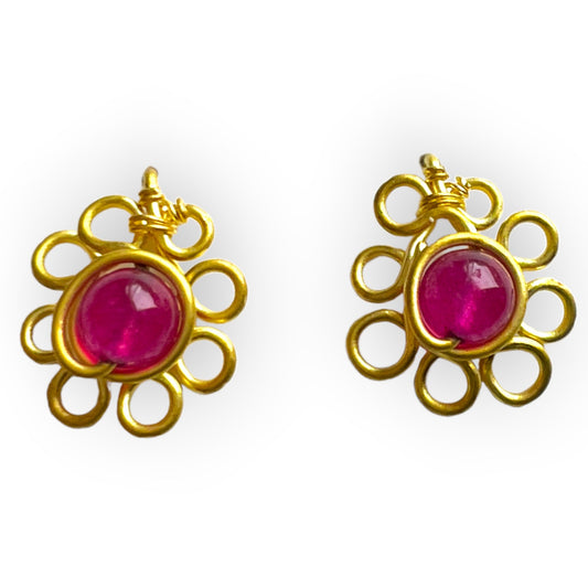 Simple delicate flower earrings with pink gemstones - Sundara Joon