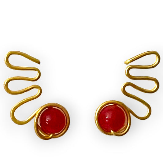 Simple swirl with pink gemstone earrings - Sundara Joon
