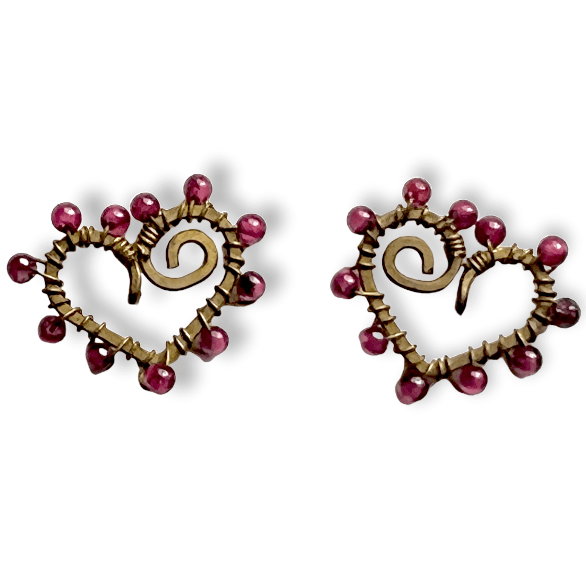 Small heart stud earrings with garnetsSundara Joon