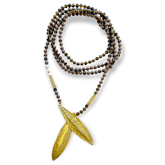 Smoky quartz leaf lariat necklace - Sundara Joon