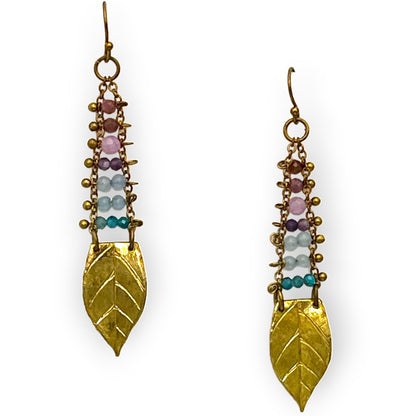 Striking colorful leaves beaded drop statement earrings - Sundara Joon