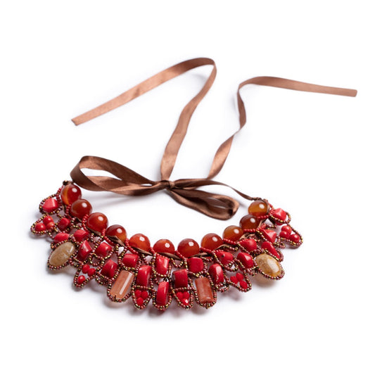 Sunset colored beaded gemstone collar necklace - Sundara Joon