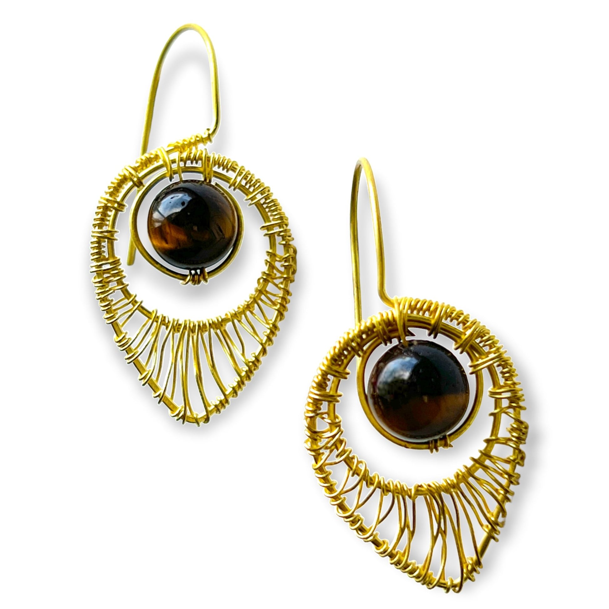 Tear shaped gemstone woven drop earrings - Sundara Joon