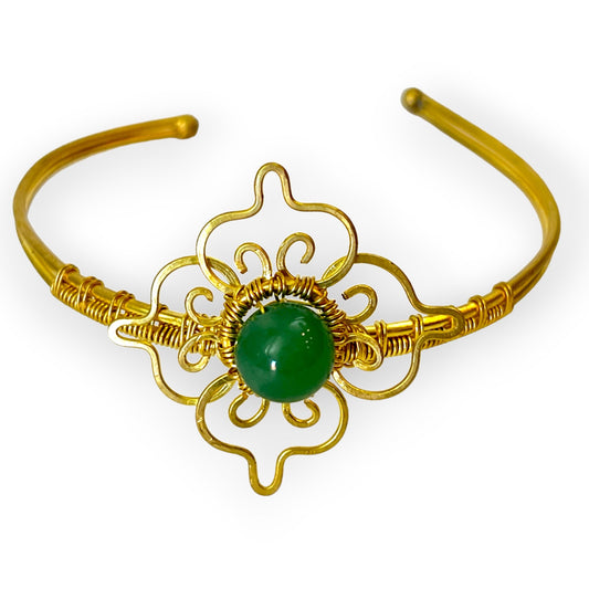 Thai design inspired green chalcedony cuff bracelet - Sundara Joon