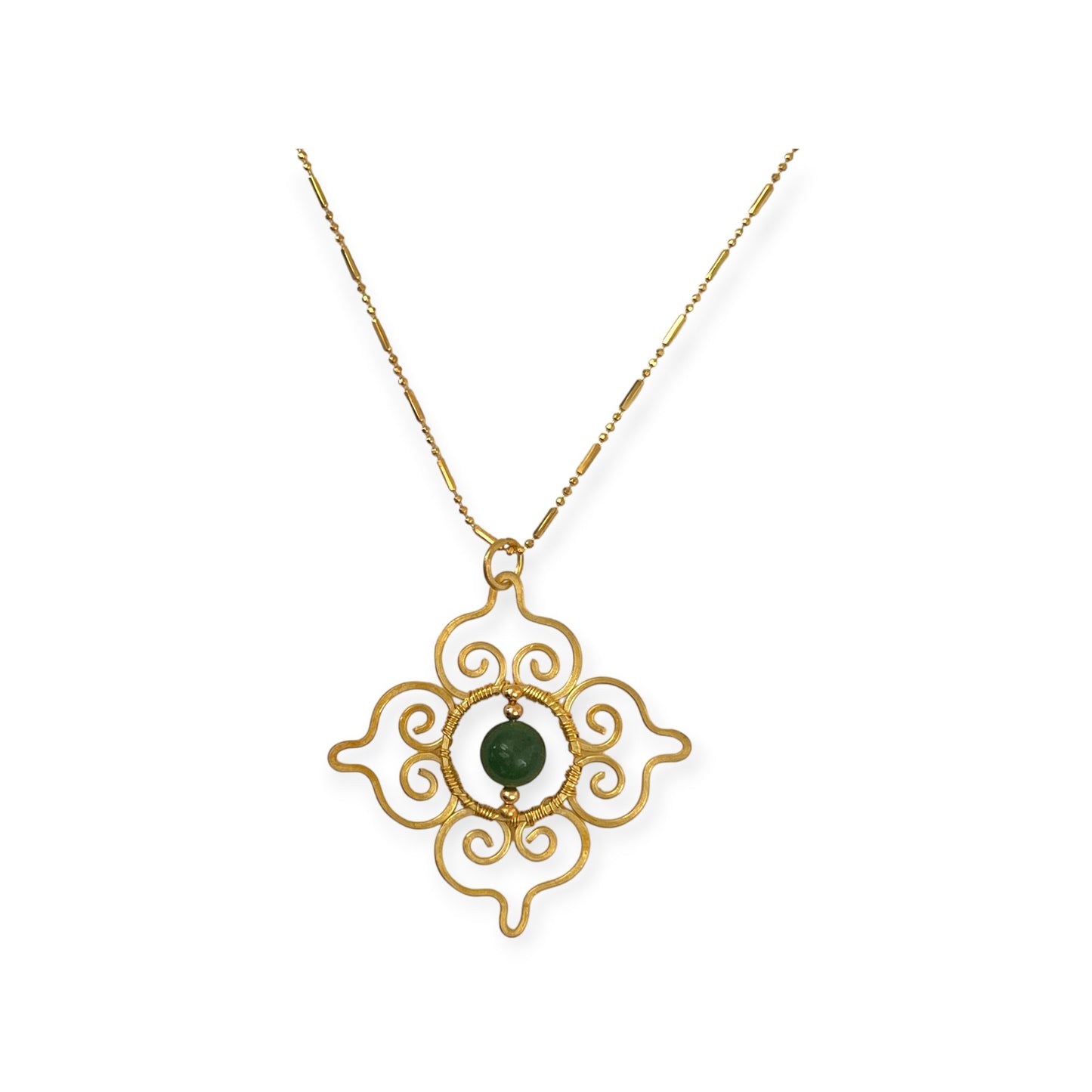 Thai design inspired green chalcedony pendant necklace - Sundara Joon