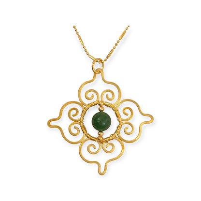 Thai design inspired green chalcedony pendant necklace - Sundara Joon