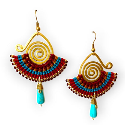 Tribal swirl with colorful fan drop statement earrings - Sundara Joon