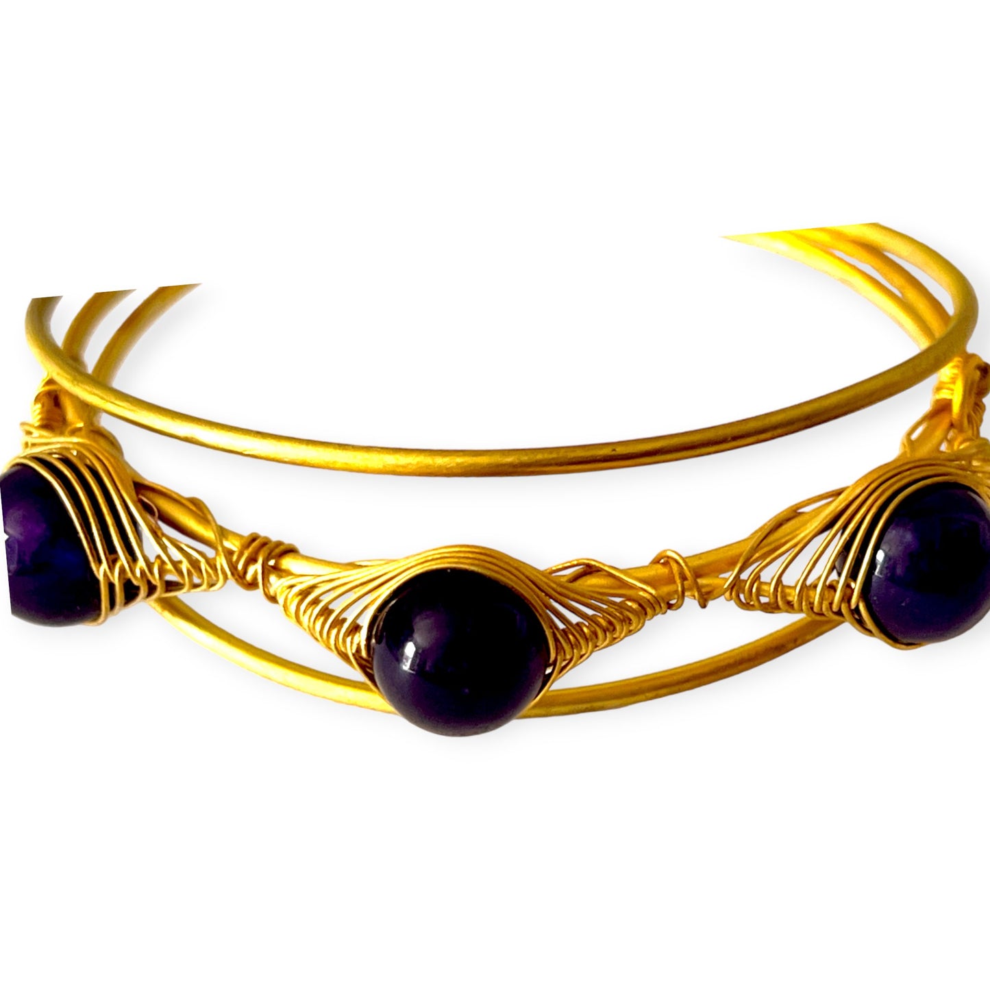 Trio of amethyst gemstones in woven cuff bracelet - Sundara Joon