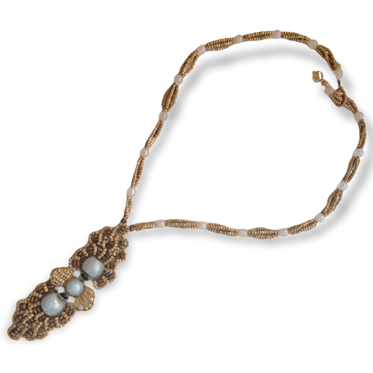 Wood and gemstone beaded medallion necklaceSundara Joon