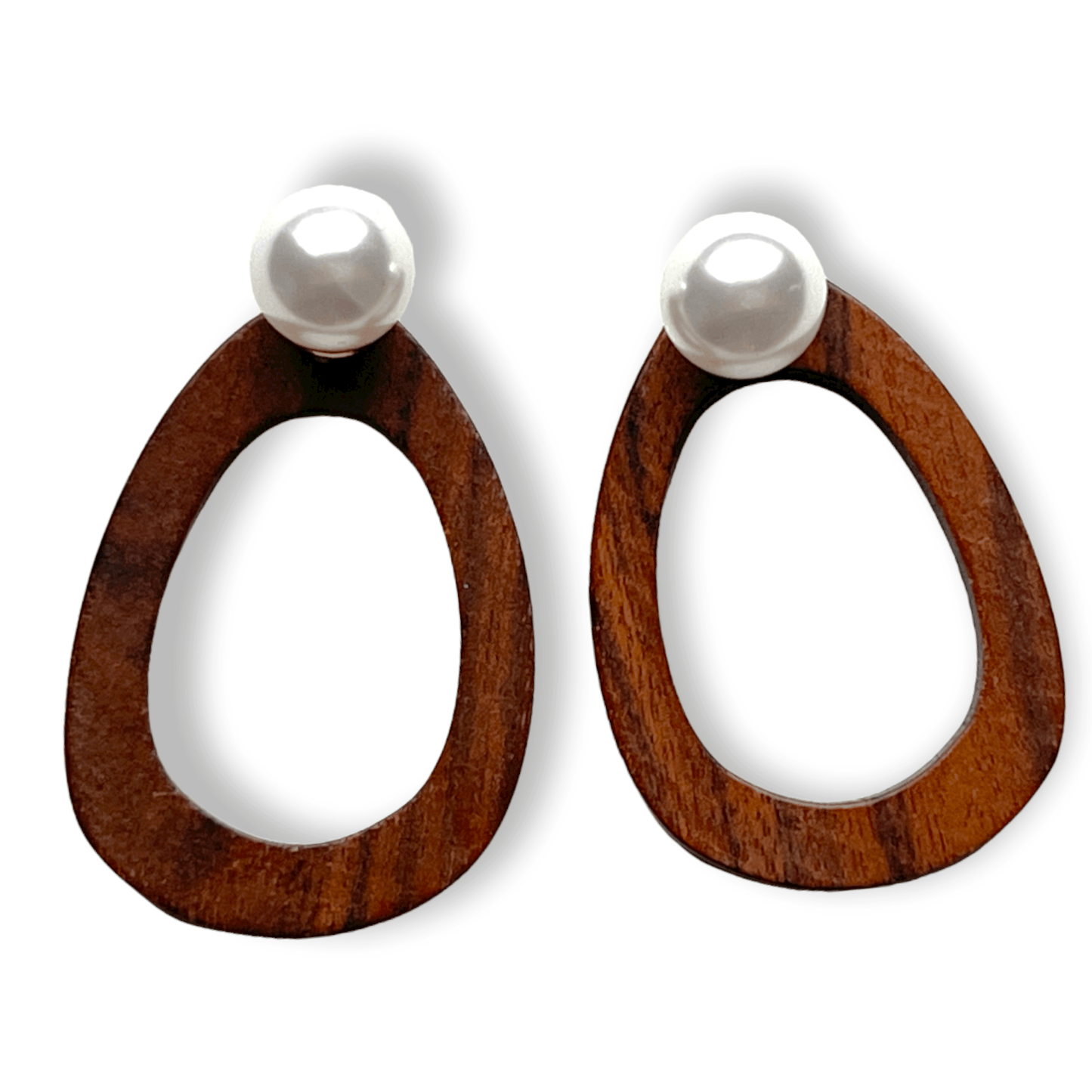 Wooden hoop drop earring with pearl - Sundara Joon