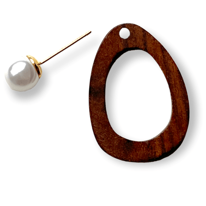 Wooden hoop drop earring with pearl - Sundara Joon