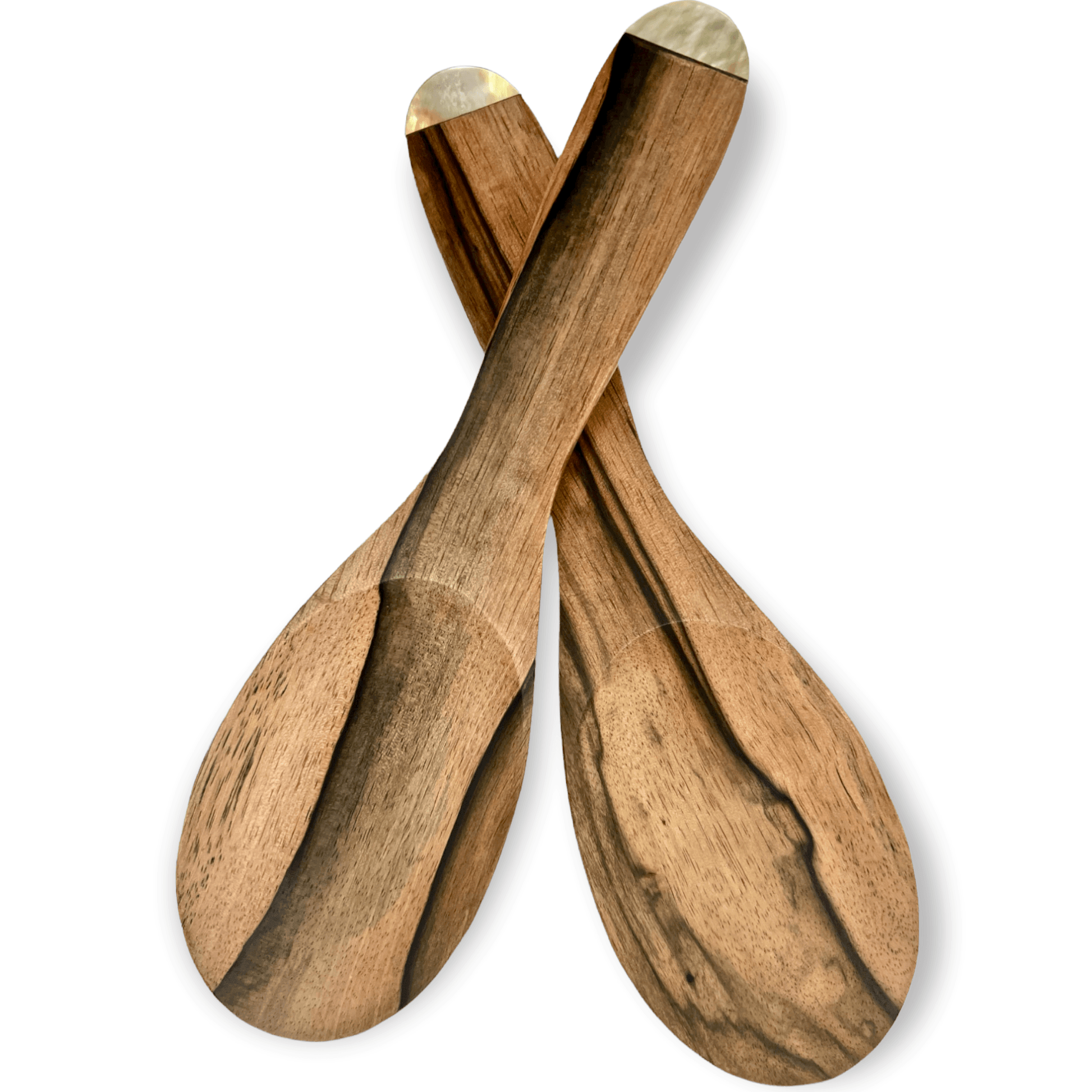Handmade wooden serving spoons with mother of pearl tips - Sundara Joon