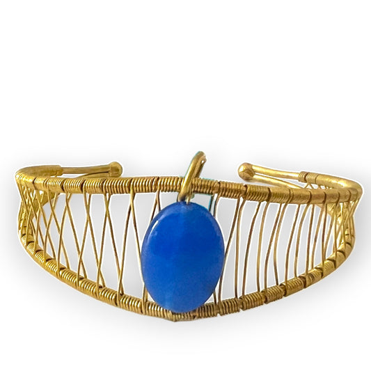 Woven bracelet ring combo with blue gemstone - Sundara Joon