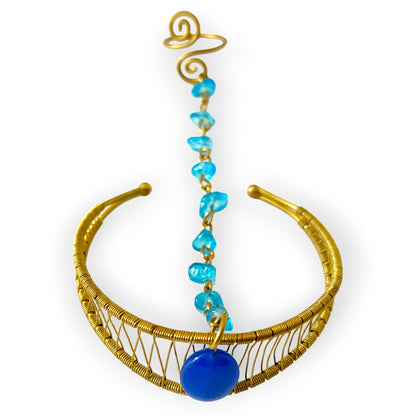 Woven bracelet ring combo with blue gemstone - Sundara Joon