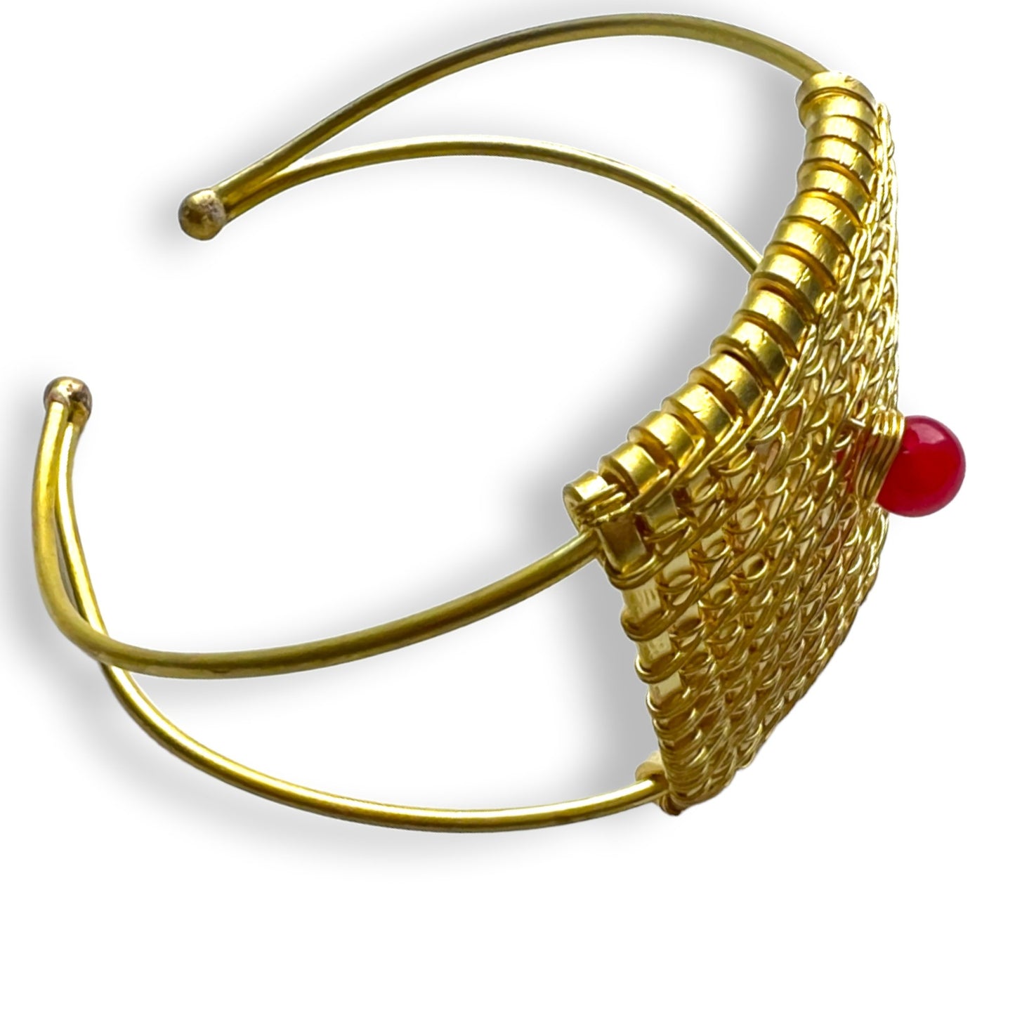 Woven brass cuff bracelet with carnelian center - Sundara Joon