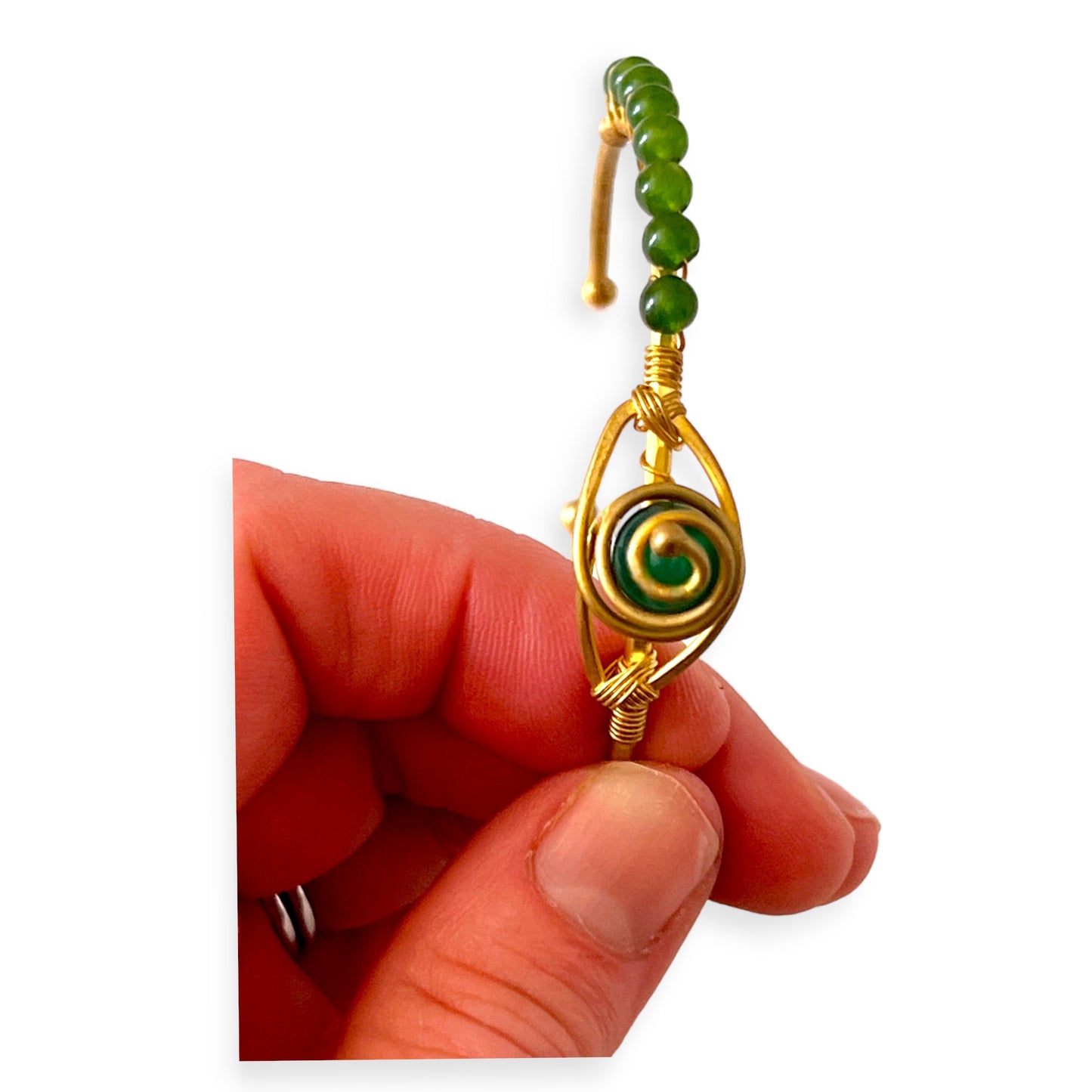 Woven cuff bracelet with beaded green gemstones - Sundara Joon