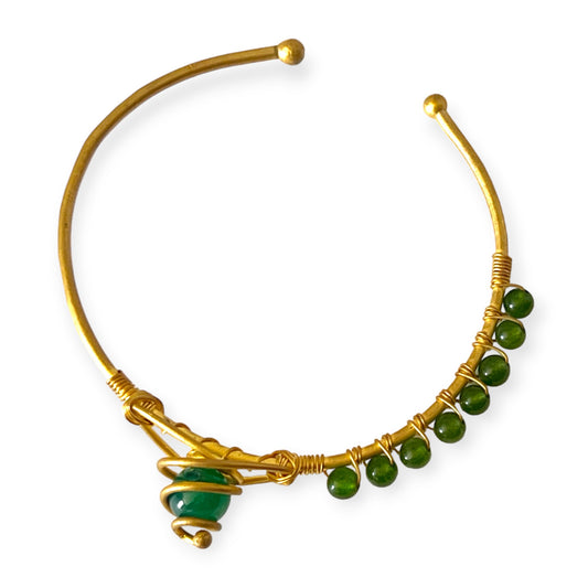 Woven cuff bracelet with beaded green gemstones - Sundara Joon